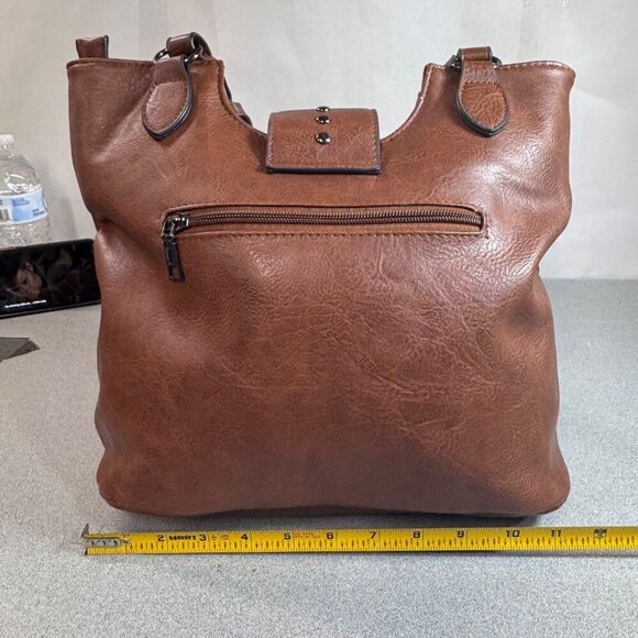 Sam & Hadley Brown Vegan Leather Tote Bag Purse Braided Straps & Outer Pocket - Picture 3 of 8